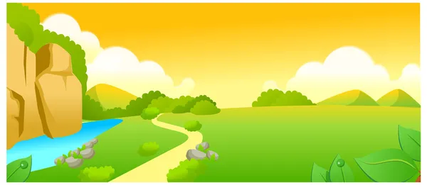 Paisaje verde y lago — Vector de stock