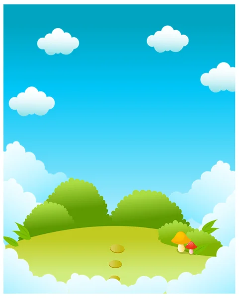 Paisaje verde y cielo azul — Vector de stock