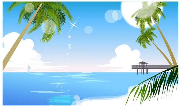 Idyllic beach with palm tree — Stock Vector