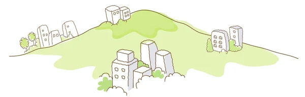 Bâtiments sur montagne verte — Image vectorielle