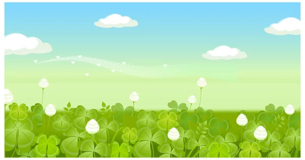 Field with clouded sky — Stock Vector