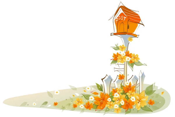 Caixa postal sobre paisagem floral — Vetor de Stock