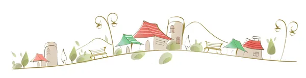 Casas en el paisaje — Vector de stock