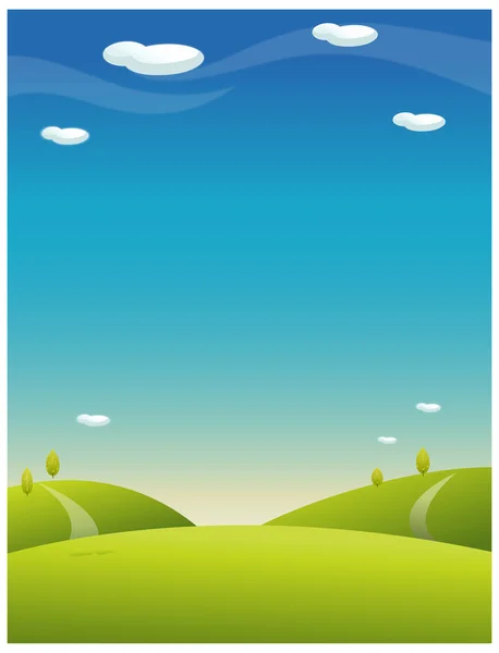 Paisaje ondulado con cielo azul — Vector de stock