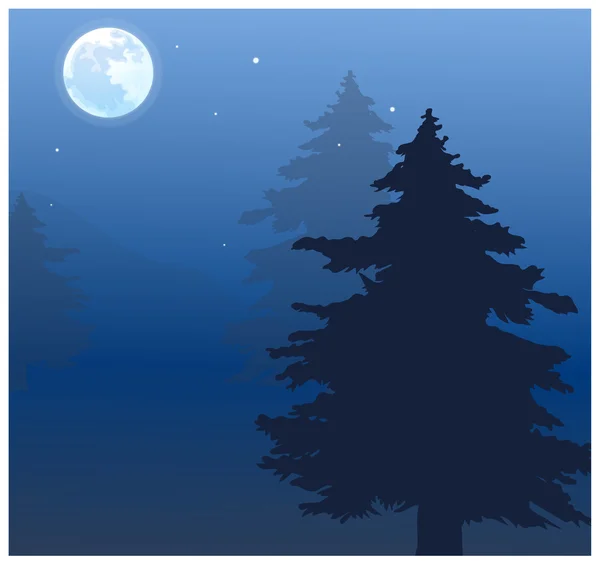 Luna sobre copas de árboles — Vector de stock