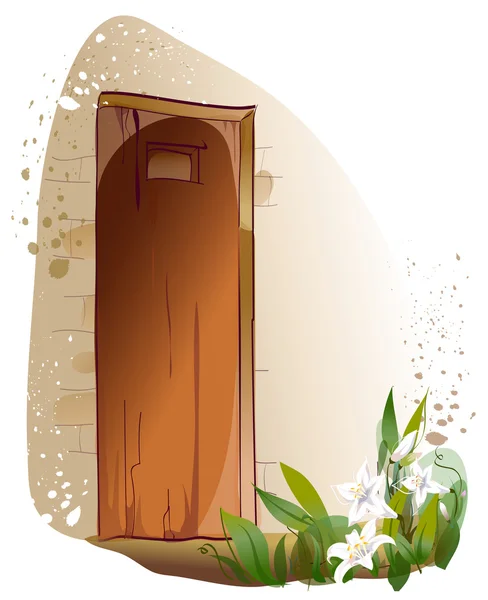 Puerta Exterior con flor de lirio blanco — Vector de stock