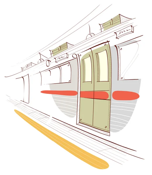 Estación de tren subterráneo plataforma y tren — Vector de stock