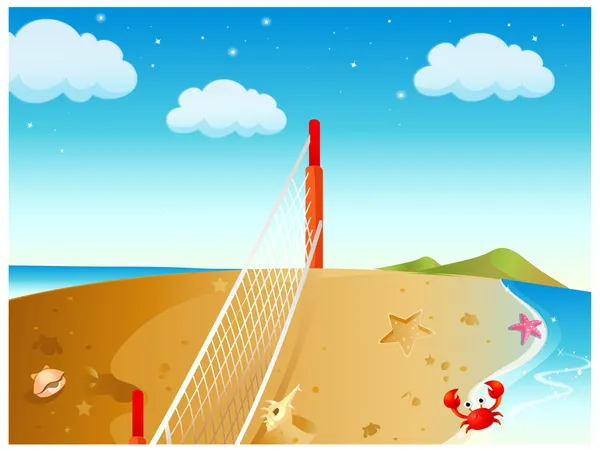 Net på stranden och seashell — Stock vektor