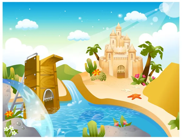 Sand castle and diving board — Stock Vector
