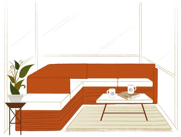 Obývací pokoj s stůl a gauč — Stockový vektor