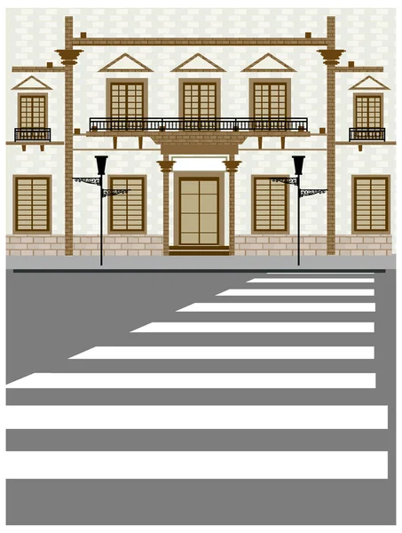 Edificio exterior y paso peatonal por carretera — Vector de stock