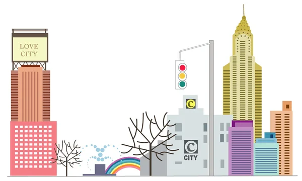 Ciudad horizonte y semáforo — Archivo Imágenes Vectoriales
