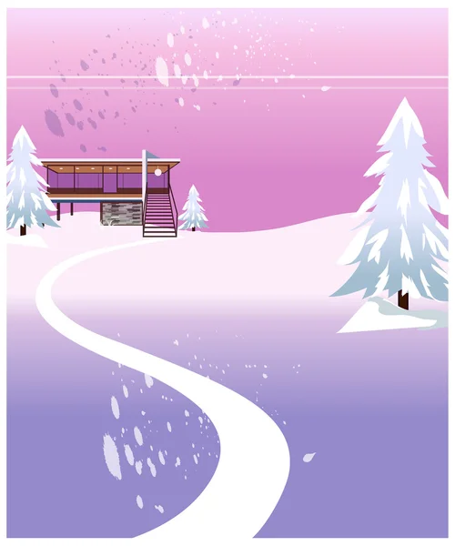 Paysage hivernal et extérieur du bâtiment — Image vectorielle
