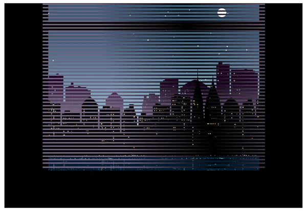 City skyline overlooks from blinds window — Stock Vector
