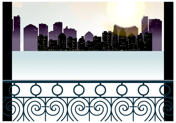 Skyline de la ville donne sur le balcon — Image vectorielle