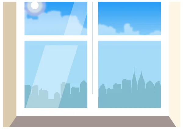 Ciudad skyline desde ventana cerrada — Vector de stock