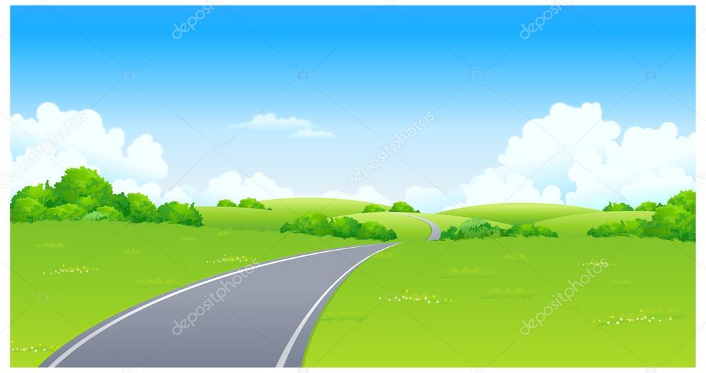 Curved Road over green landscape