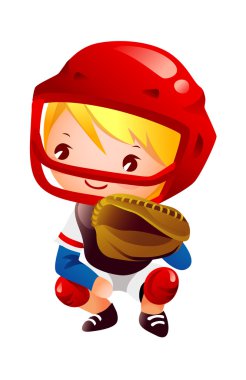 Yakalayıcı pozisyonundaki çocuk beysbol