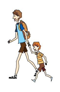 Portrait of father and son walking vector Portrait of father and son walking vector