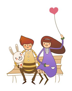 Kız ve erkek bankta oturuyor.