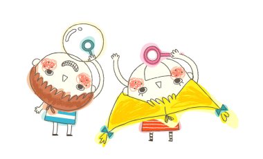 Erkek ve kız kabarcıklar çıkarıyor.