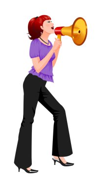 bir kadının bir megafon bağırarak yan profili