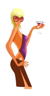 güzel genç kız elinde içki ile