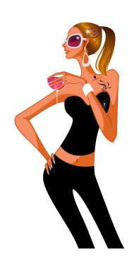 güzel genç kız elinde içki ile