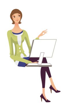bilgisayar üzerinde oturan kadın yan görünüm