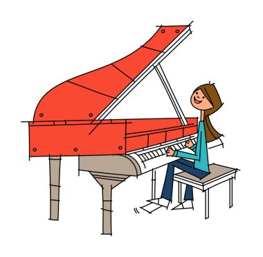 piyano oturan kadın yan görünüm