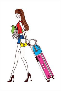 bavulla yürüyen kadın yan görünüm