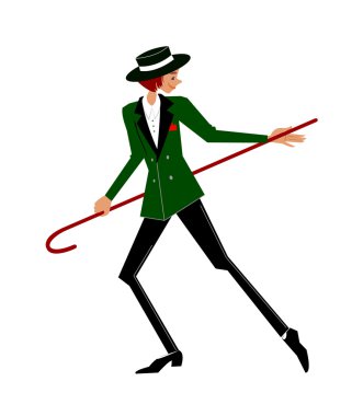 adam bastonla beyaz arka plan üzerinde dans etmek.