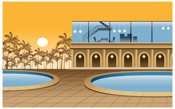 Hôtel avec piscine — Image vectorielle