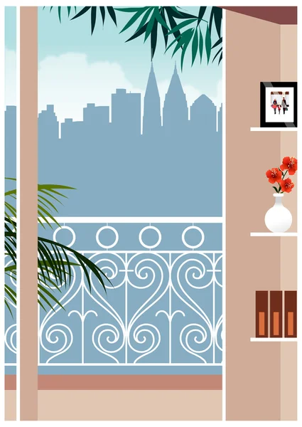 The cityscape outside the window — Stock Vector