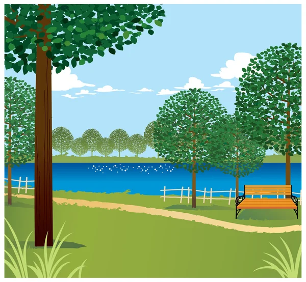 绿色景观与湖 — 图库矢量图片