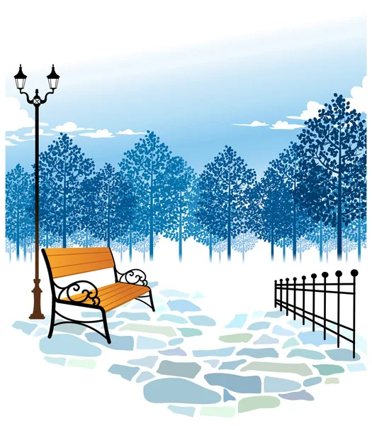 公園のベンチとランプのポスト — ストックベクタ
