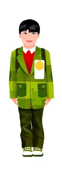 Ritratto di ragazzo con medaglia sul cappotto — Vettoriale Stock