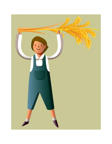 Porträt eines Jungen mit Getreidehalmen — Stockvektor
