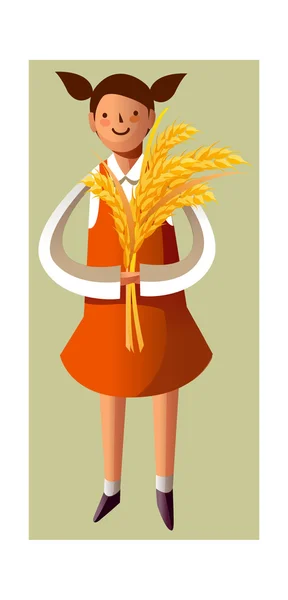 Portrait of girl holding grain stalks — Stock Vector