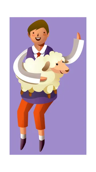 Elinde koyun tutan bir çocuğun portresi. — Stok Vektör