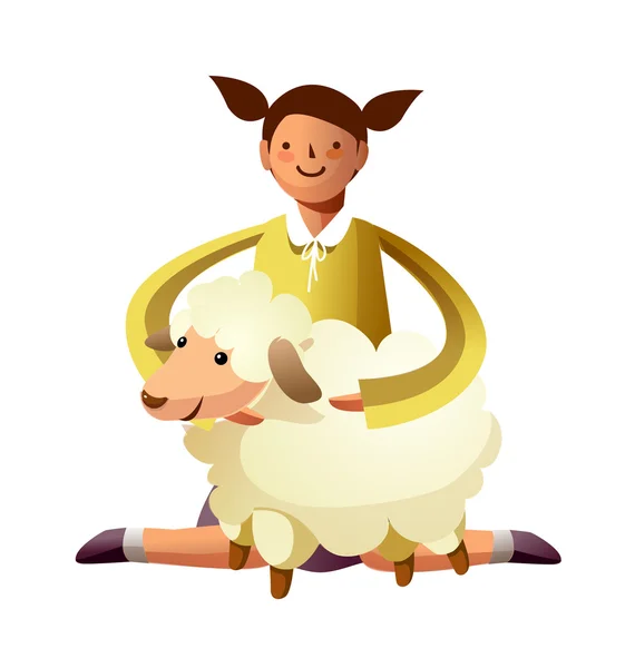 膝の上に羊を持つ少女の肖像画 — ストックベクタ