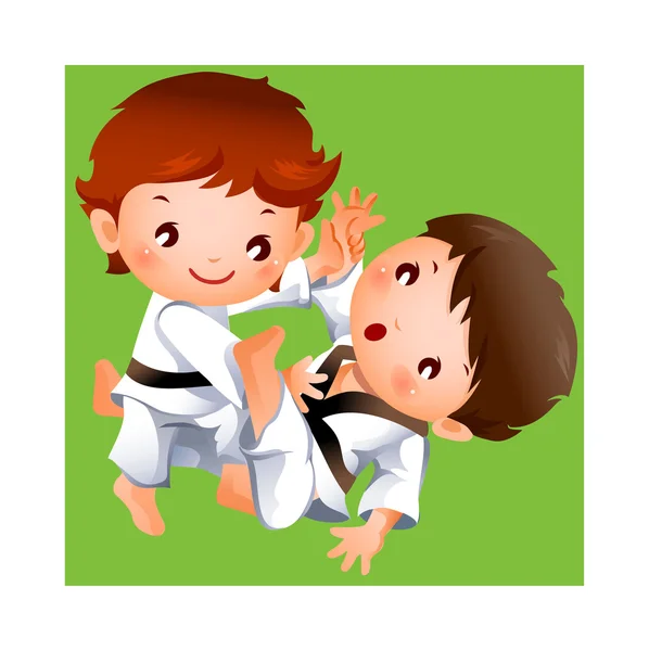 Competencia de karate entre dos chicos — Vector de stock