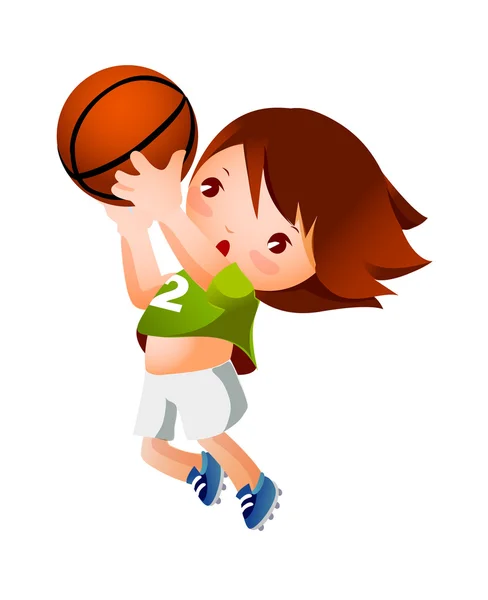 女孩投掷篮球 — 图库矢量图片