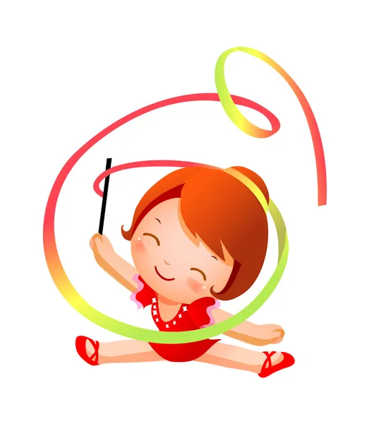 Girl practicing rhythmic gymnast performing with ribbon — Stock Vector