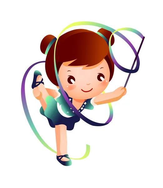 Girl practicing rhythmic gymnast performing with ribbon — Stock Vector