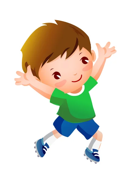 Niño deporte jugador corriendo — Vector de stock