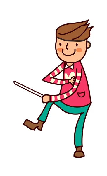 Portrait of Boy holding stick — Stock Vector