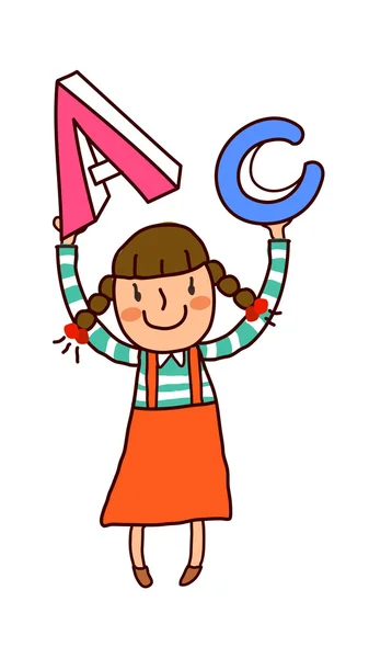 Portrait of girl holding alphabet a and c — Stock Vector