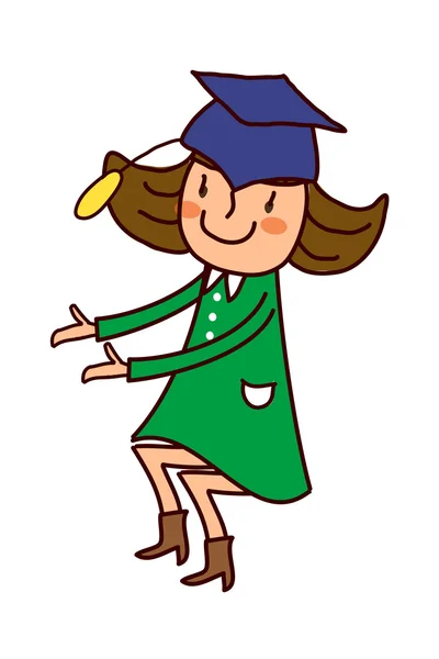 Retrato de niña con gorra de graduación — Vector de stock