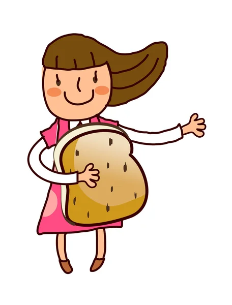 拿面包女孩的肖像 — 图库矢量图片